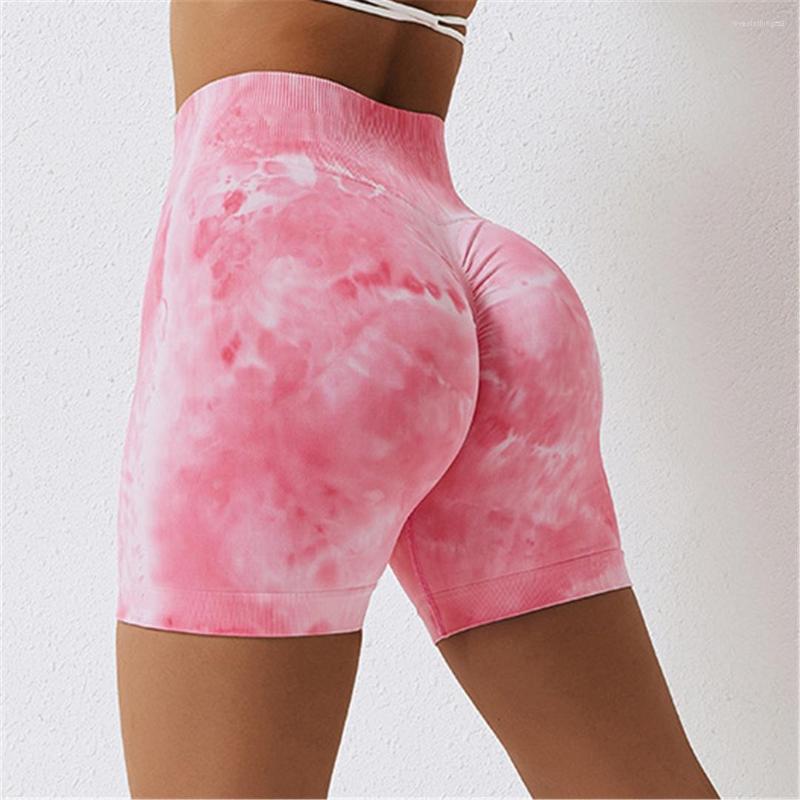 

Active Shorts Tie Dye Seamless Yoga Gym Jogging Running Sports High Waist Push Up Scrunch BuShorts Sportswear Female A109, Blue gray