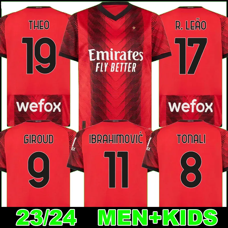 

23 24 IBRAHIMOVIC soccer jerseys GIROUD TOMORI 2023 2024 AC MILANS TONALI BENNACER REBIC ROMAGNOLI LEAO KESSIE men kids kit football shirt, Home