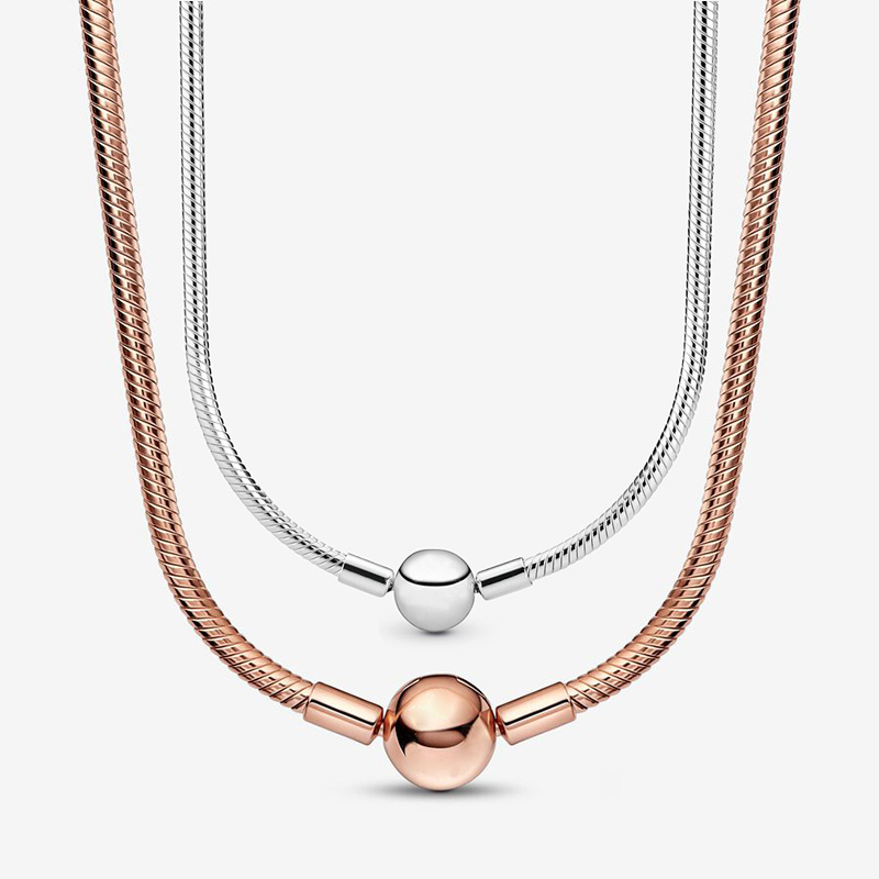 Snake Chain Necklace for Women Round Ball Clasp Stainless Steel Choker Necklaces Rose Gold Silver Color Minimalist Layering Jewelry Gift