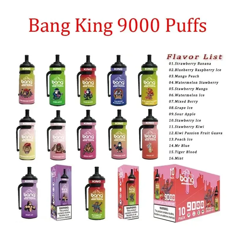 

bang king puff 9000 e cigarette disposable vape tornado 9000 puffs 650mah rechargeable battery 20ml prefilled carts 0% 2% 3% 5% vaper disposables puff 9k bar