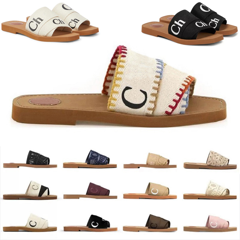 

Woody Designer Slippers Sandals Slides Sliders Women Mules Flat Slide Beige White Black Pink Lace Lettering Fabric Red Canvas Woman Slipper Slider Sandal Scuffs, Color#13