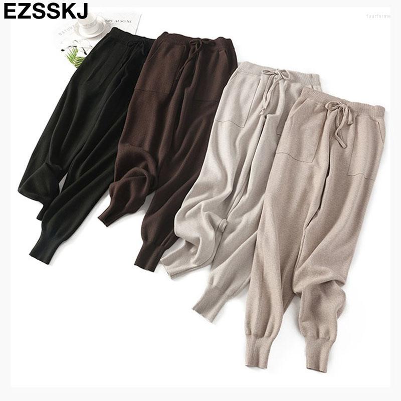 

Women's Pants Women Elastic Waist Drawstring Trousers Thick Knitted Harem Autumn Winter Sport Swear Bottoms, Beige