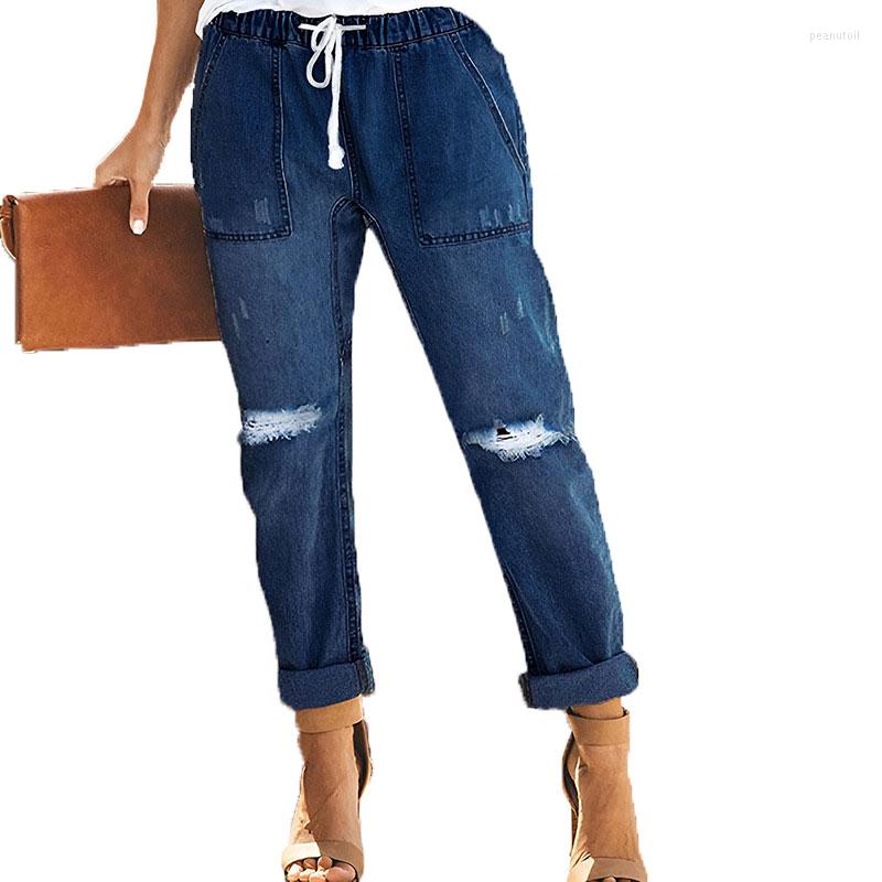 

Women's Jeans Denim Wash Ripped Elastic Straight Women's, Light blue
