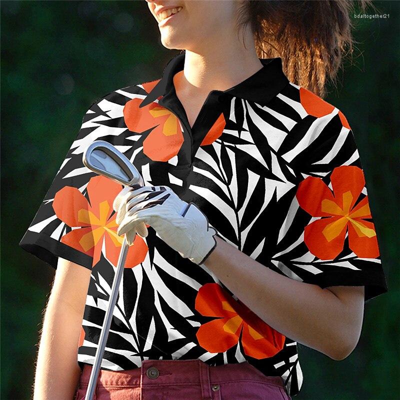 

Women's Polos Summer Women Golf T-Shirt 3d Flower Printed Polo Shirt Tennis Short Sleeve Female Casual Top Fashion Sportswear For Ladies, S01-hz00080