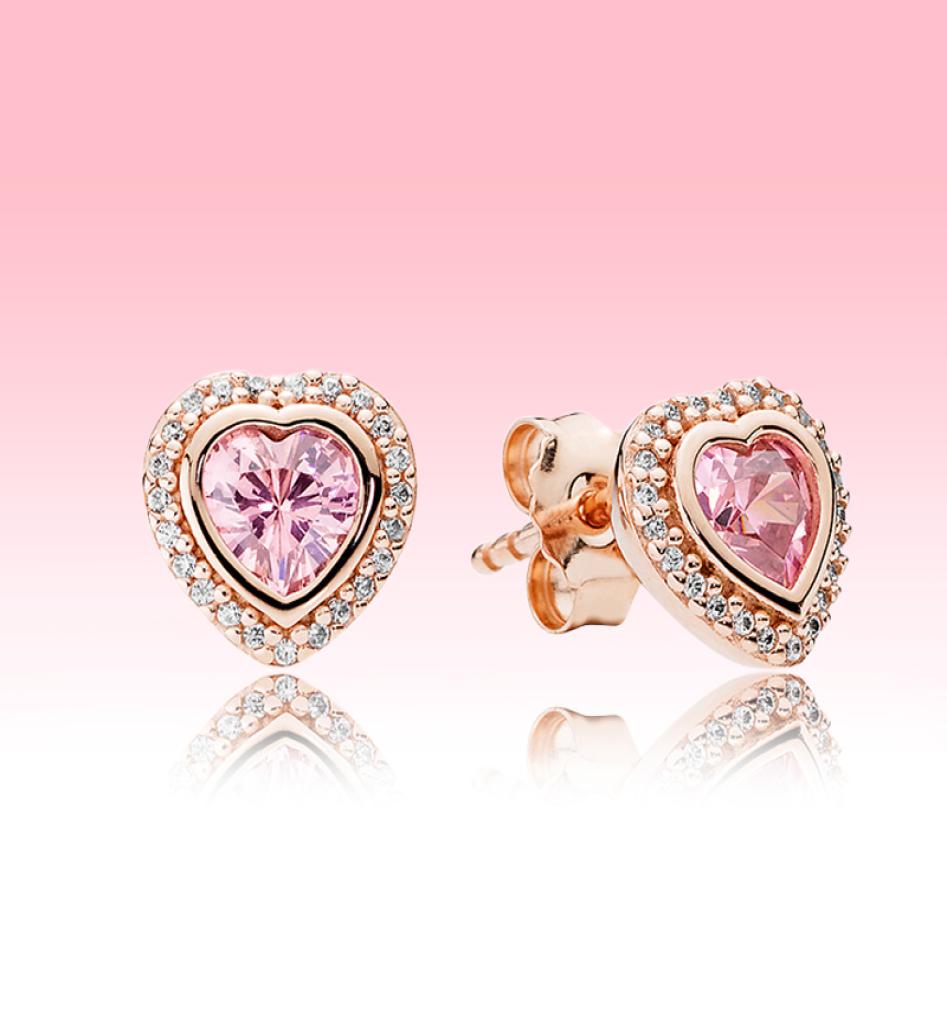 

Pink Sparkling Heart Stud Earrings luxury designer Rose gold plated Jewelry for 925 Silver Love hearts Earring with Original box8213512