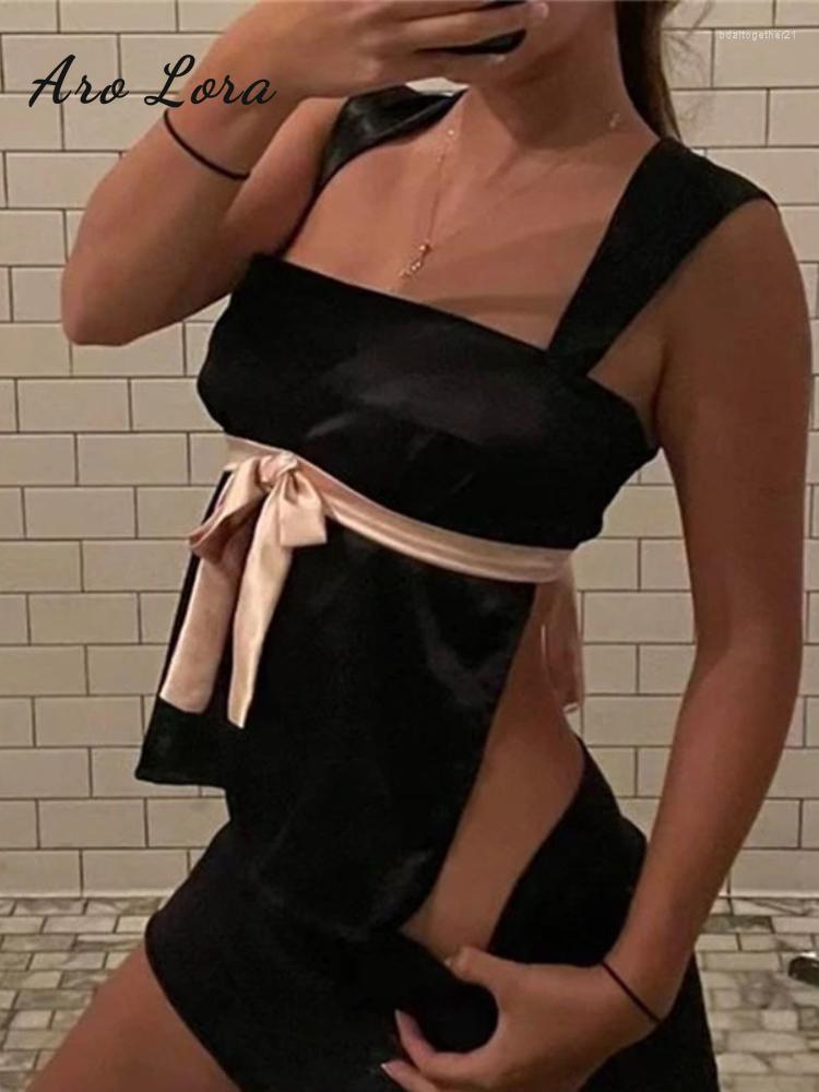

Women's Tanks Sexy Backless Satin Tank Top Women Sleeveless Y2K Bandage 2023 Summer Crop Elegant Off Shoulder Camis Casual Streetwear Vest, Black