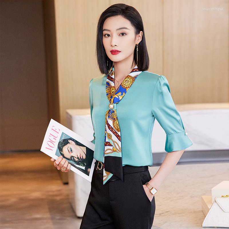 

Women' Blouses Floral Print Blouse For Women 2023 Spring Fashion Long Sleeve Shirt Office Lady Uniform High Quality Tops, Green