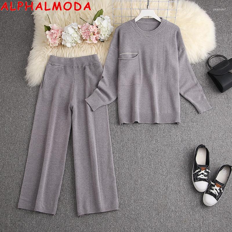 

Women's Two Piece Pants ALPHALMODA 2023 Winter Women Loose Pocket Sparkling Sweater Wide-leg 2pcs Fashion Suit, Black