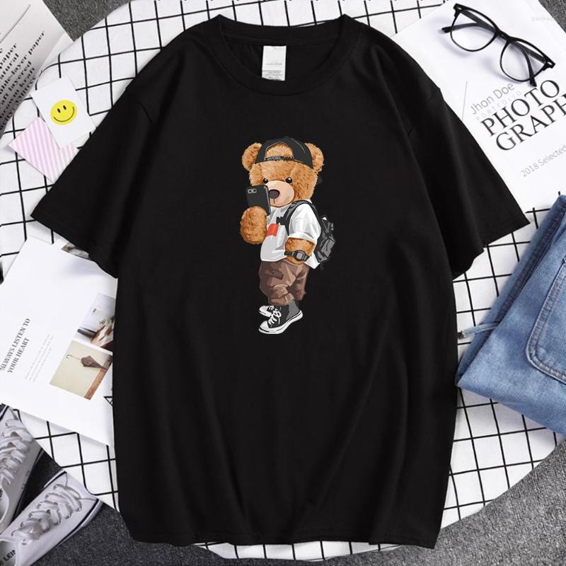 

Men' T Shirts Mr. Bear Who Took A Selfie In The Street Tshirts Male Cotton Harajuku Tshirt Classical Brand Clothes Unique -Xxxl Men, Black