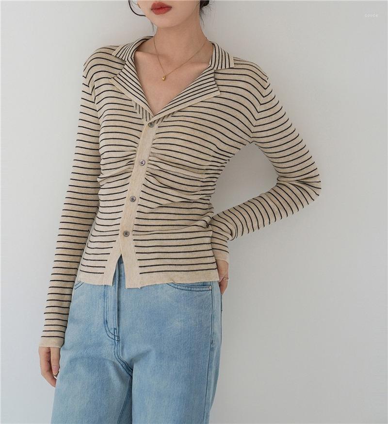 

Women' Knits 2023 Women Sweater Pullovers Cashmere Jumper Casual Knitwear Vintage Striped Long Sleeve Jersey Knit Tops Elegant Korean Ins, Apricot