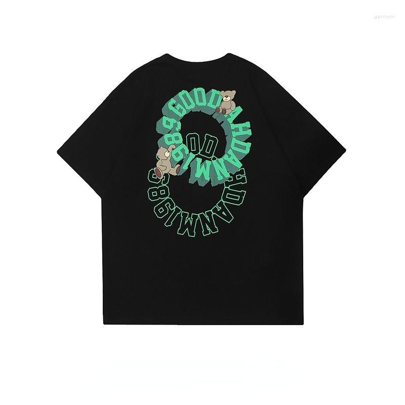 

Men's T Shirts American Street Cartoon Letter Printing Pure Cotton Short Sleeved Shirt Mens Loose Versatile Tees, Black