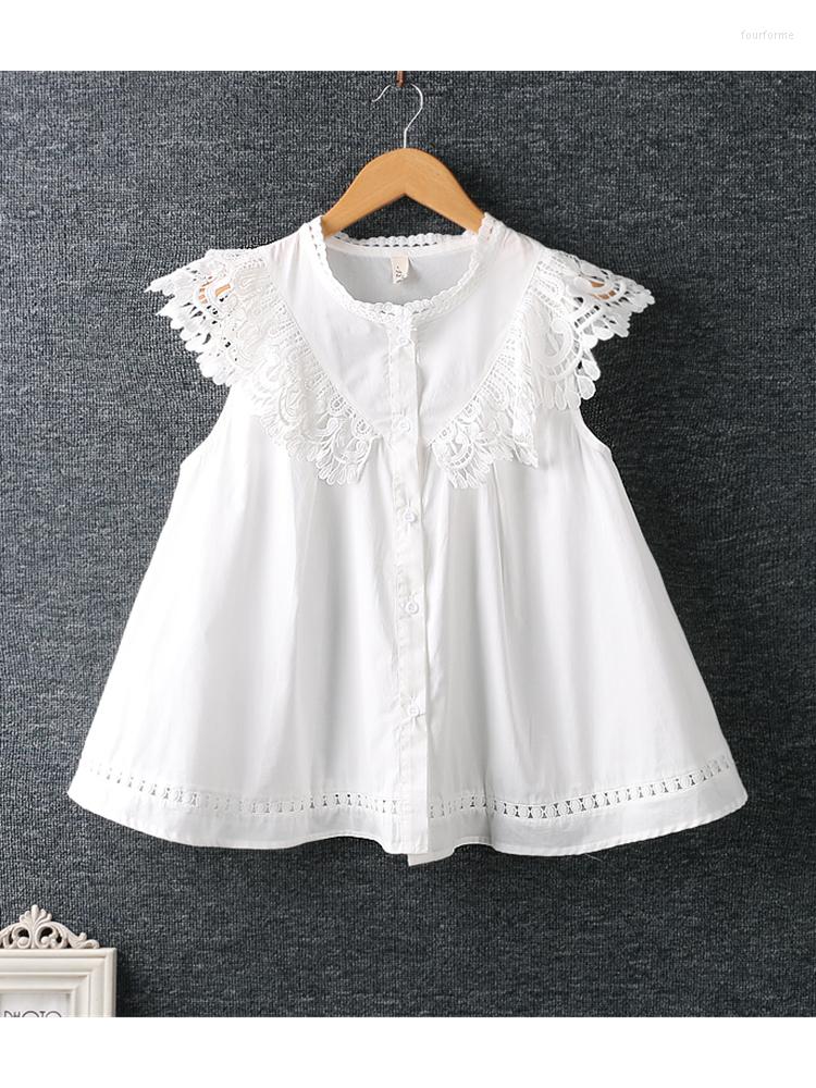 

Women's Blouses Lamtrip Unique Sweet Lace Ruffles Sleeveless White A-Line Shirt Top 2023 Summer Mori Girl, Black