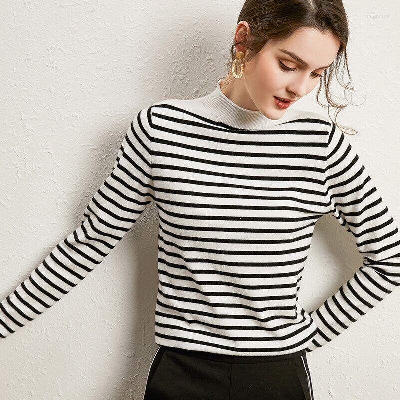 

Women's Sweaters 2023 Autumn Winter Women Stripe Knit Turtleneck Pull Sweater Casual Soft Stretch Pullover Clothes Tops Female Jumper, Auburn