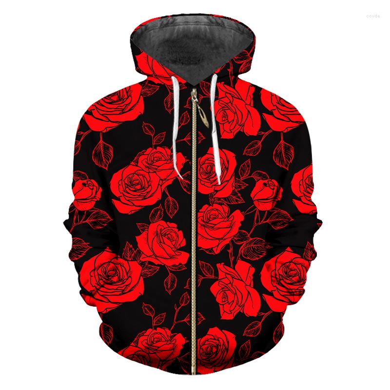 

Men's Hoodies IFPD Novelty Red Flower Leaf 3D Printed Zipper Hoodie Autumn /winter Men/women Harajuku Comfortable Fashionable Loose Coat 5XL, Flowers leaves