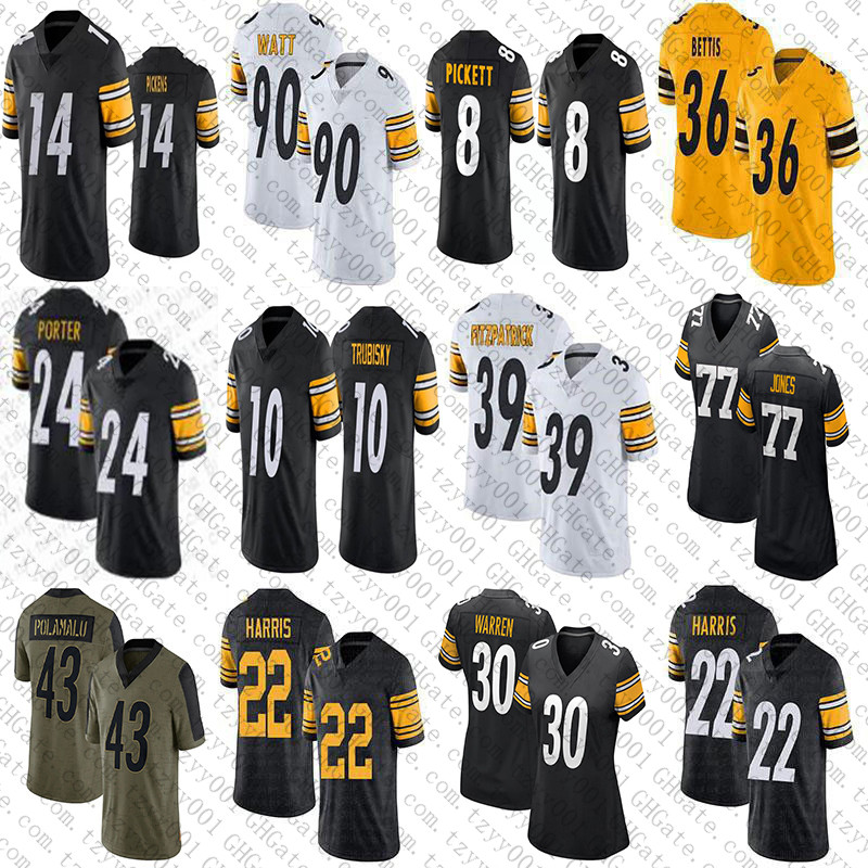 

Custom Kenny Pickett George Pickens TJ Watt Football Jerseys Joey Porter Jr Broderick Jones Najee Harris Jaylen Warren Pat Freiermuth Diontae Johnson Troy Polamalu, Womens