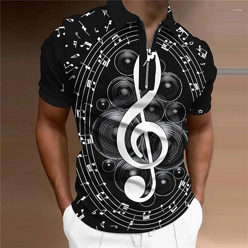 

Men's Polos 2023 Men'S Zip Polo Music Black And White Outdoor Street Short Sleeve Printed Clothing Fashion Designer Casual Breathabl, Polo-yue-3