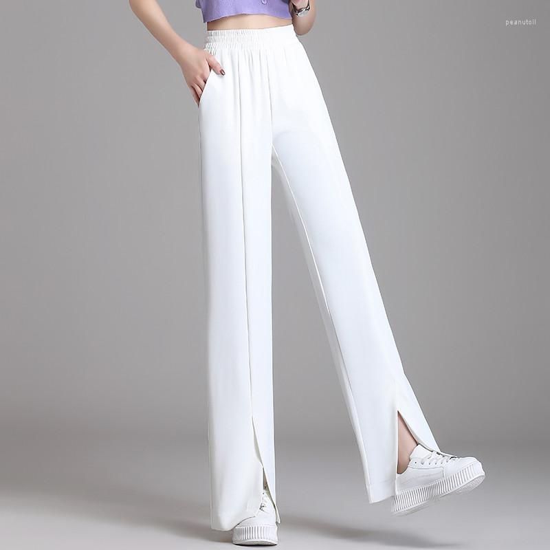 

Women's Pants 2023 Split Chiffon Straight Leg Wide Women's Korean High Waist Solid Color Loose Relaxed For, Black