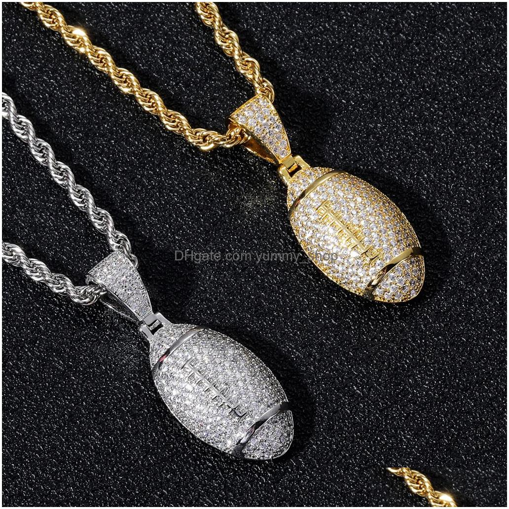 18k gold cubic zirconia basketball necklace 60cm golden chains jewelry set copper diamond hip hop sport football pendant rap necklaces for women men