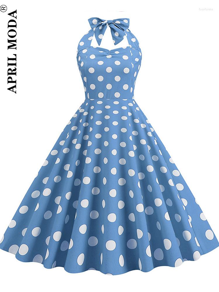 

Casual Dresses Robe De Cocktail Halter Summer Vintage Dress Sleeveless Retro Sundress Elegant 2023 50s 60s Pin Up Rockabilly Flare