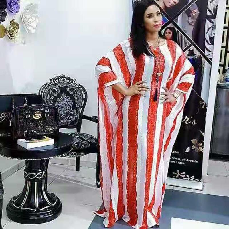 

Ethnic Clothing Arrivals Spring Striped Loose Fashion African Dresses For Women Bazin Riche Sexy Batwing Sleeve Femme Robe