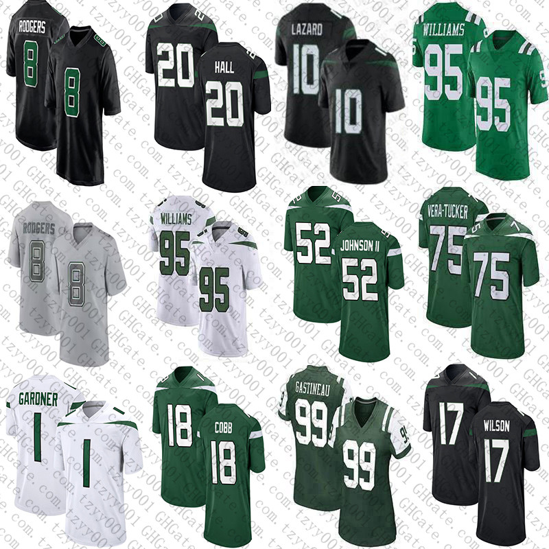 

Custom Aaron Rodgers Breece Hall Garrett Wilson Football jersey Ahmad Sauce Gardner Randall Cobb Allen Lazard Quinnen Williams Will McDonald IV CJ Mosley Joe Klecko, Youth