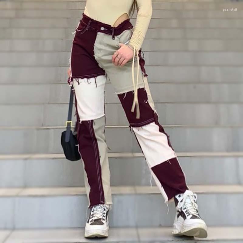 

Women's Jeans Women's Casual High Waist Fashion Patchwork Denim All Season Pink Pants Loose Straight Women, Black