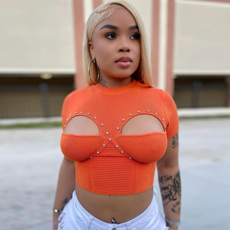 

Women' T Shirts Sexy Hollow Out Slim Fit Knitted Cropped T-Shirt Women Short Sleeve Stretch Tee Shirt 2023 Summer Beach Vacation Clothes, Black