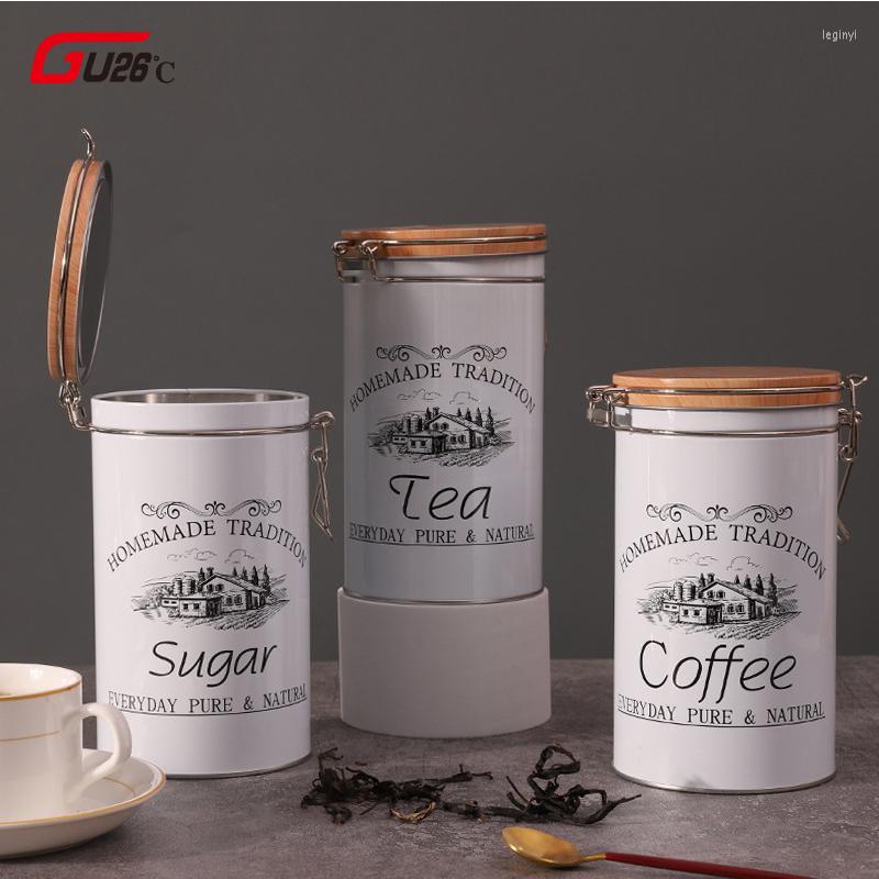 

Storage Bottles 3pcs Canister Set Coffee Tea Sugar Kitchen Metal Food Jar For Home Organizer Candy Sealed Box