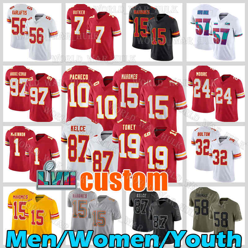 

15 Patrick Mahomes Football Jersey 87 Travis Kelce Kansases City Isiah Pacheco Felix Anudike-Uzomah Chiefes Nick Bolton Kadarius Toney Harrison Butker Rashee Rice, Men new jersey(q z)+patch