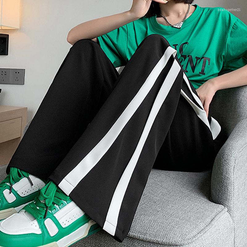 

Women' Pants Korean Style Side Stripe Wide Leg For Women Casual Simple High Waist Baggy Fashion Black All Match Loose Sweatpants