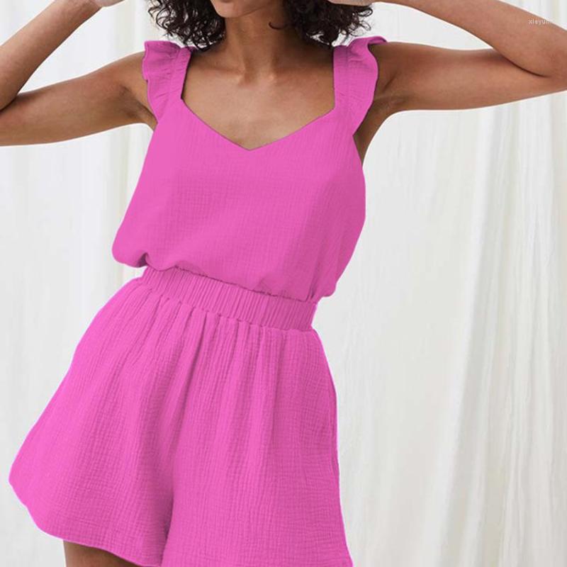 

Women' Sleepwear Summer Autumn Women' Nightwear Set Cotton Linen V-NECK Pajamas Homewear For Lady, Pink