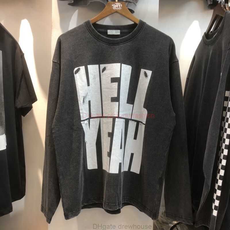 

Designer Fashion Clothing Tees Tshirt 2021 Autumn New Fashion Brand Rhude kanyes Loose Printing Washed Old Mens Thin Long Sleeve Tight Neck Tshirt Cotton Streetwear, Black
