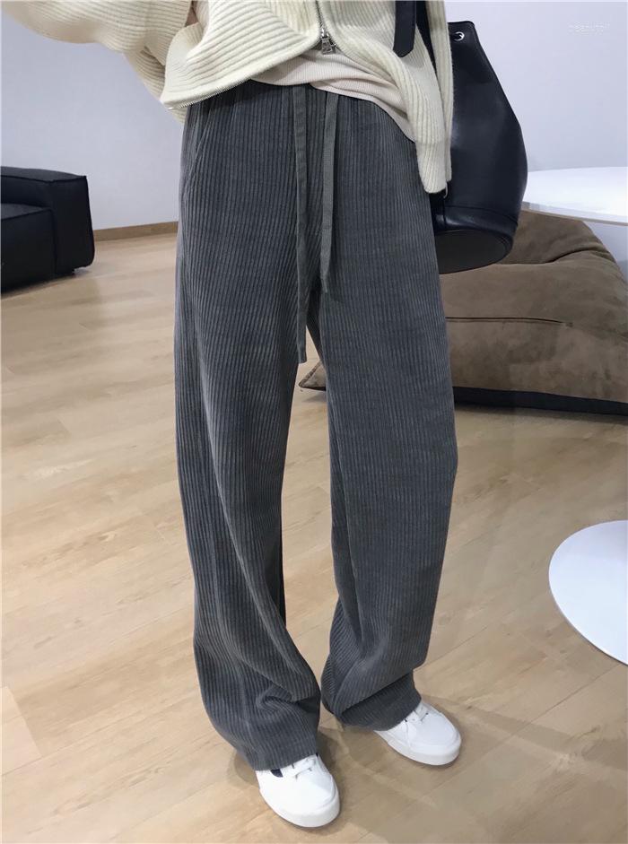 

Women's Pants Elastic Waist Wide Leg Women's Velvet Feeling 2023 Winter Corduroy High Drawstring Straight Casual Long, Black