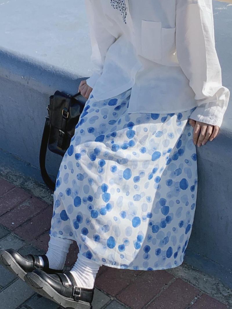 

Skirts Women's Sweet Long Girlish Style Design Sense A-Shape Polka Dot Decoration Fashion Slim Cute Spring Summer Vitalit, Sky blue