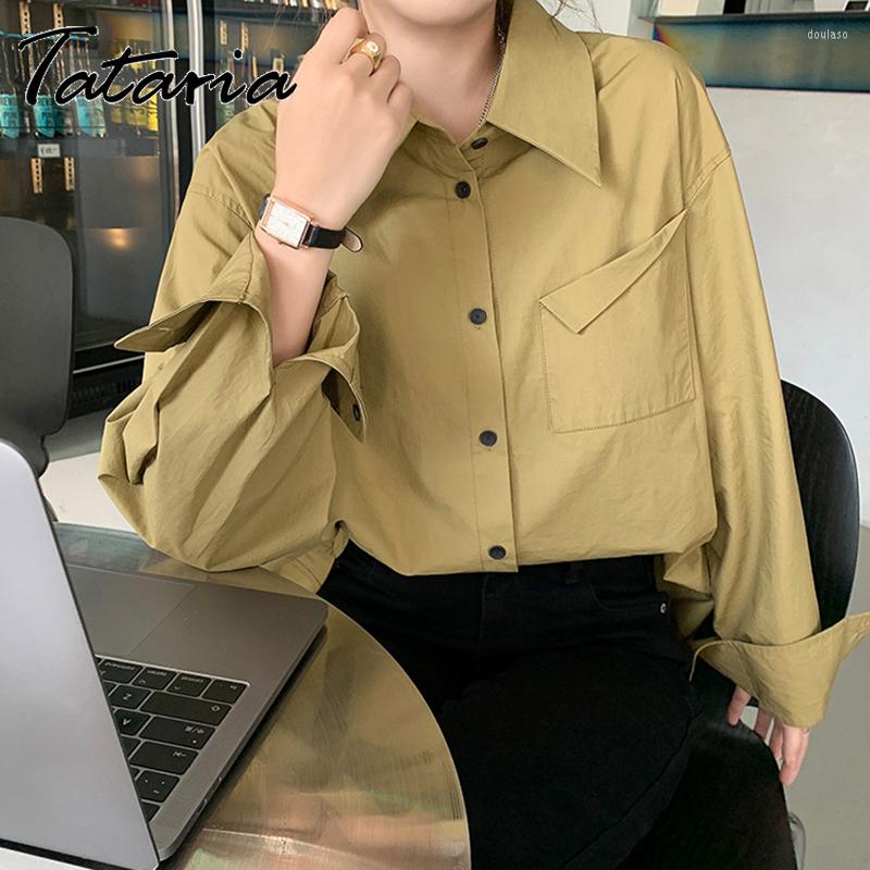 

Women' Blouses Green Women' Oversize Shirt With Pocket 2023 Spring Summer Female Basic Buttons Up Casual Shirts Fashion All-match Tops, Yellow