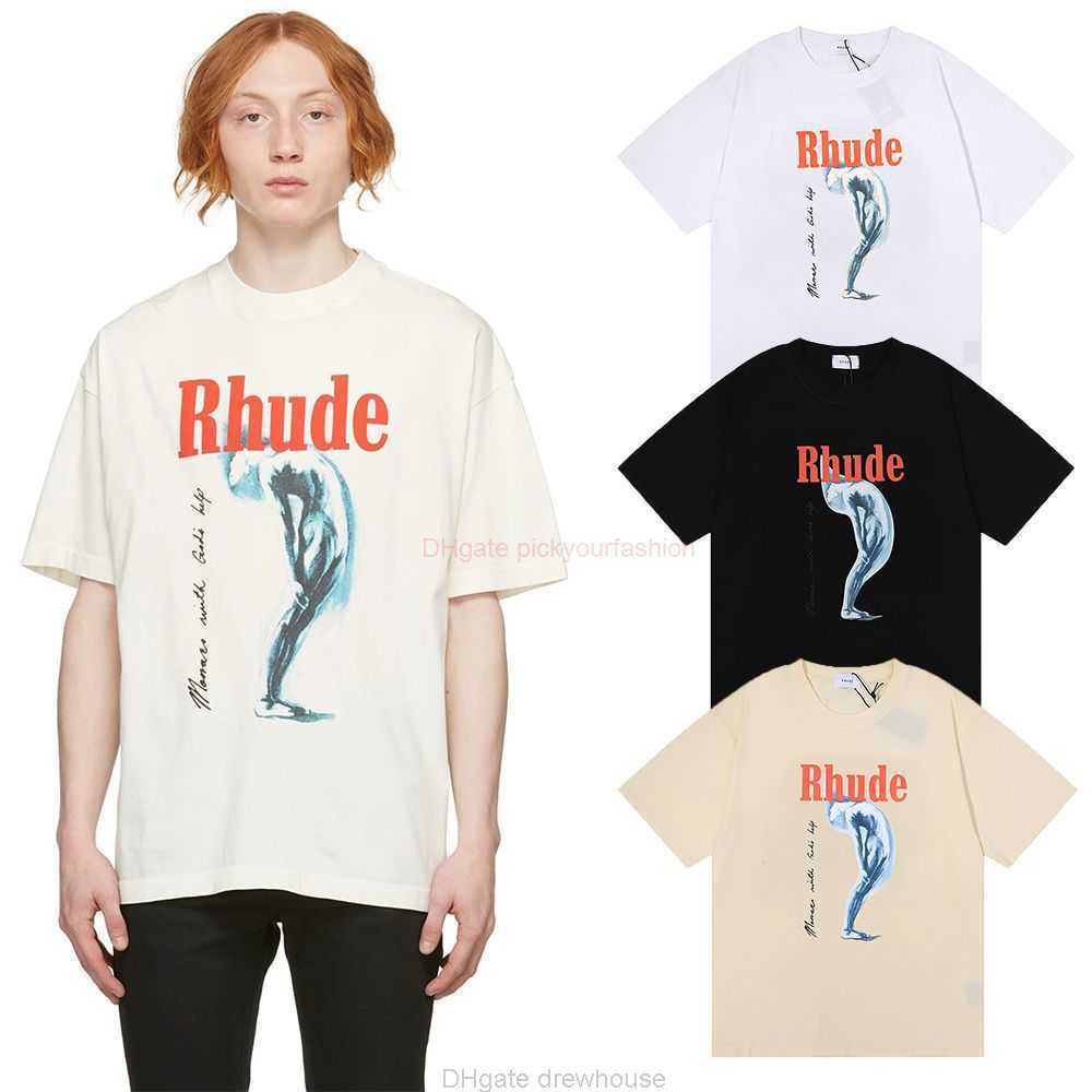 

Designer Fashion Clothing Tees Tshirt Rhude Monaco with Gold Help Tortured Goddess Cotton Short Sleeve Tshirt Men Women Cotton Streetwear Tops Casual Sportswear Ro, White 5009