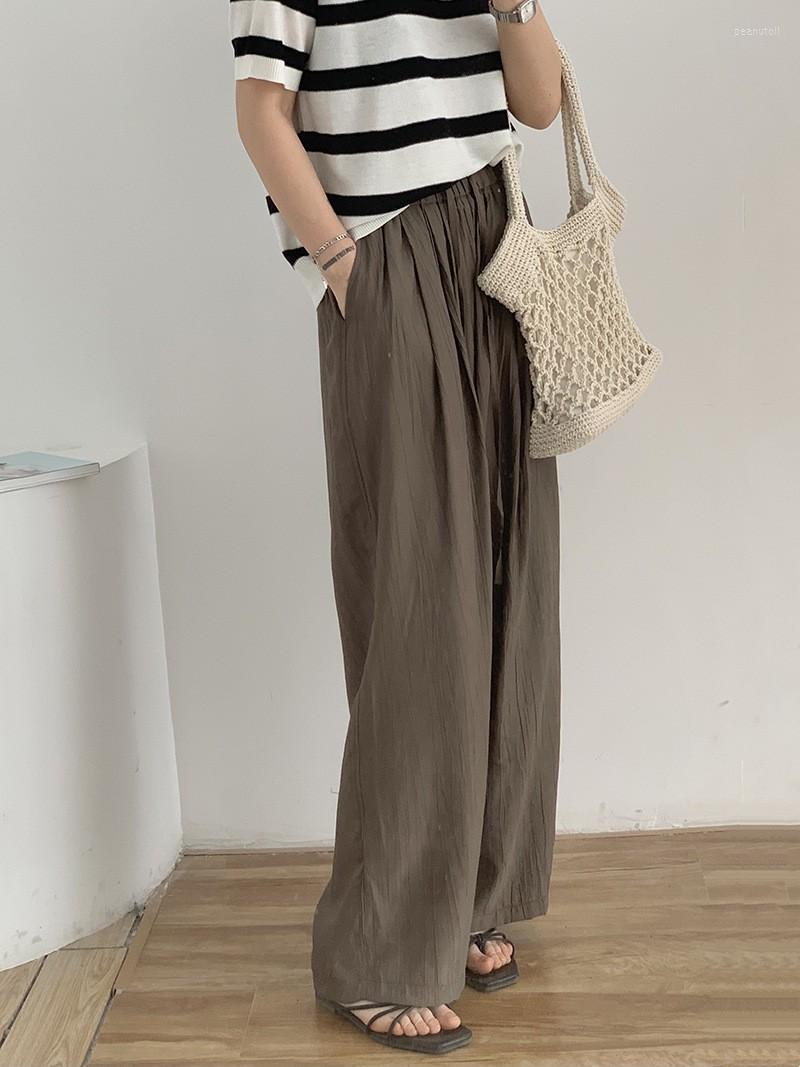 

Women's Pants Summer Thin Wide Leg Women Full Length 2023 Classic Solid Elastic Waist Loose Casual Basic Trousers With Pockets, Black