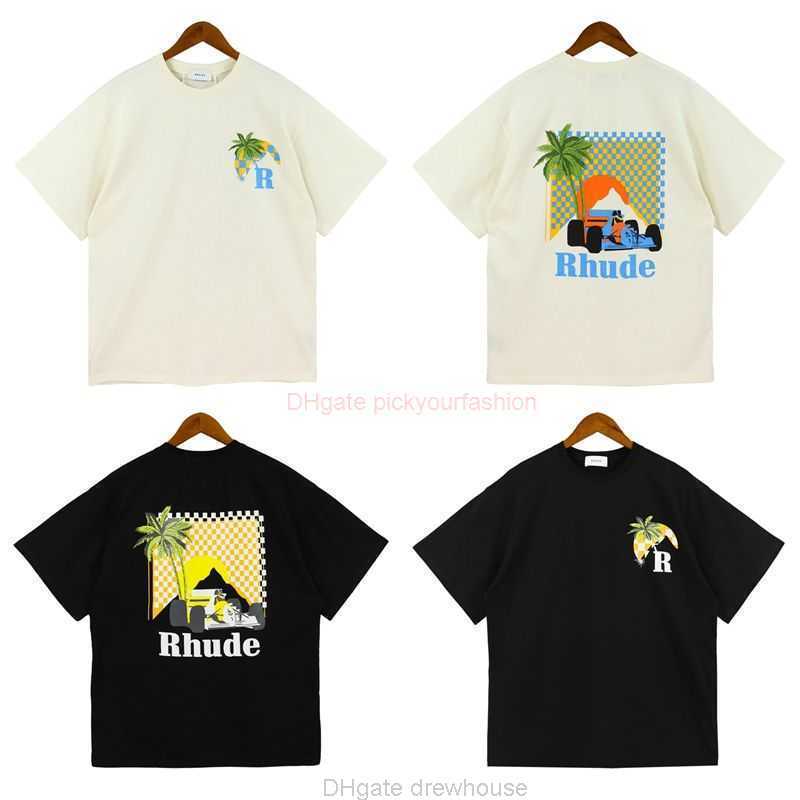 

Designer Fashion Clothing Tees Tshirt Rhude Summer American High Street Coconut Tree Truck Print Short Sleeve Loose Relaxed Men Women Lovers Same Round Neck Tshirt C