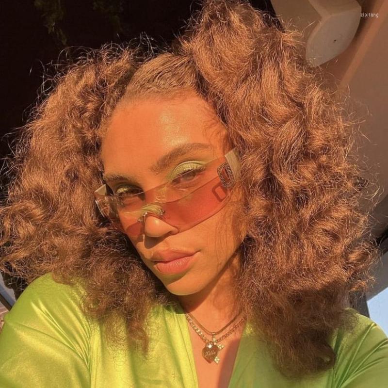 

Sunglasses Punk One Piece Goggle Women Y2K Trendy Outdoor Sun Glasses Rimless Gradient Retro UV Shades Eyeglasses With Diamond