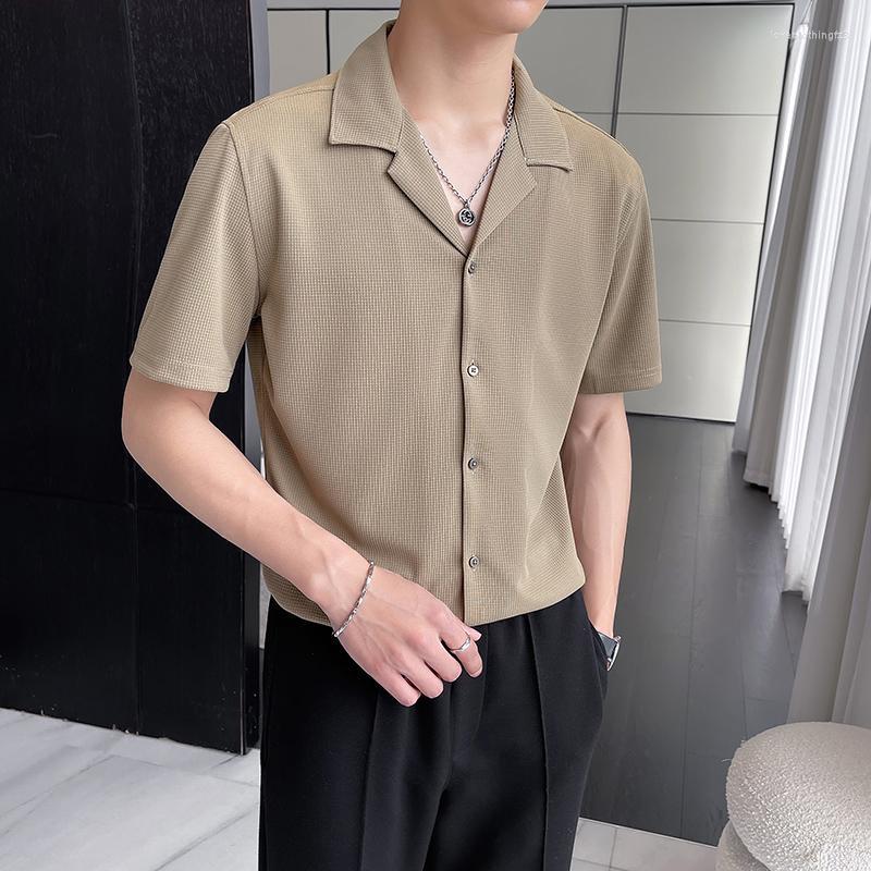 

Men's Casual Shirts Men Shirt Lapel Short Sleeve Button Streetwear Summer Clothing 2023 Solid Color Korean Fashion -3XL, Black