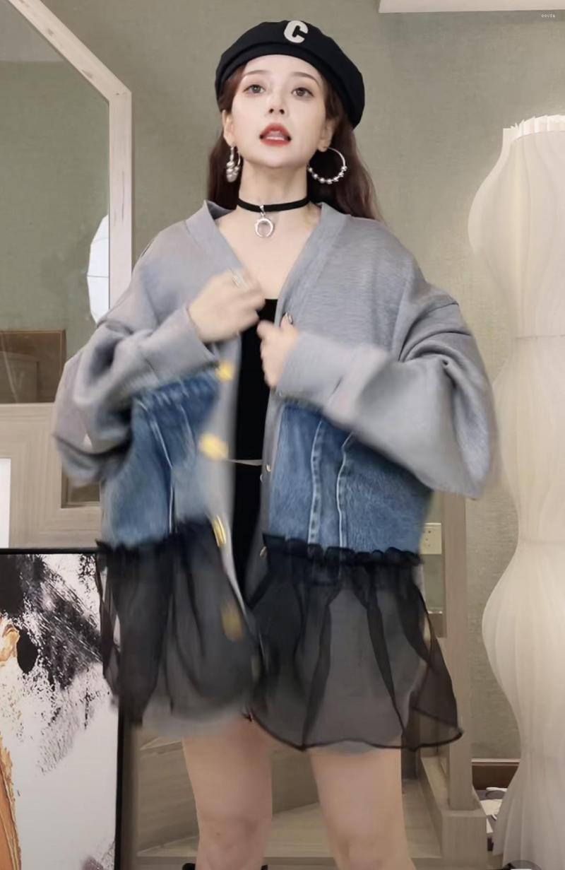 

Women' Jackets 2023 Denim Paneled Cardigan Niche Coat Loose  Fits All For Women, Black