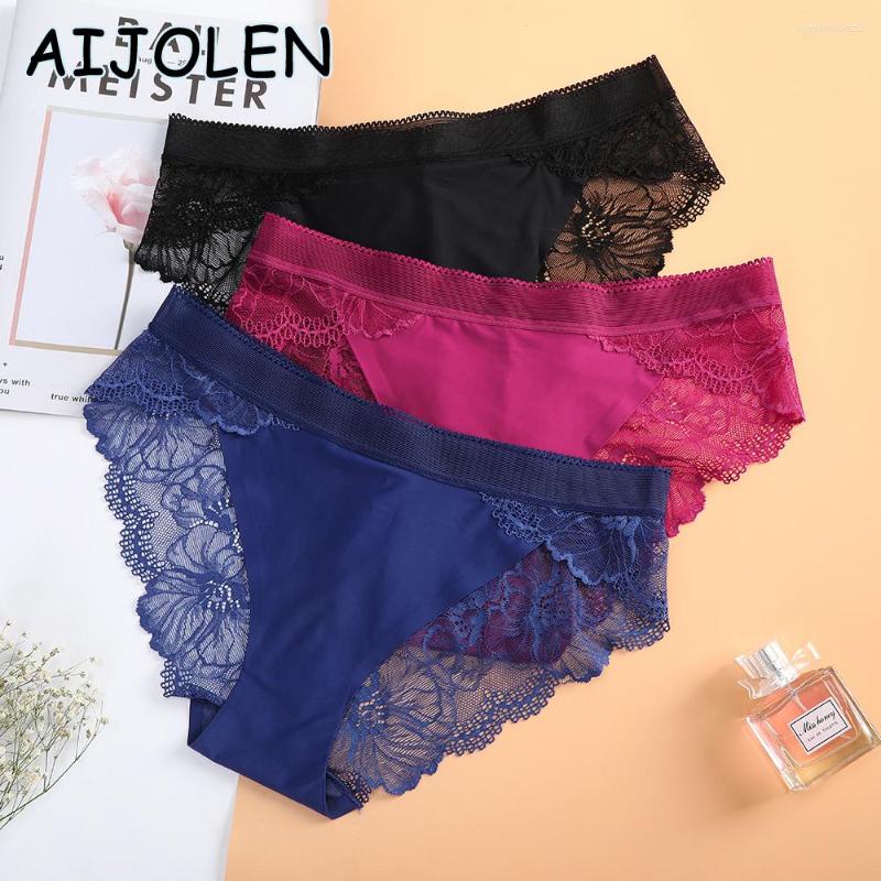 

Women' Panties AIJOLEN Solid Color Lace Ice Silk Stitching Low Waist Hollow Sexy Ladies Briefs Comfortable Close-fitting Underwear, Beige