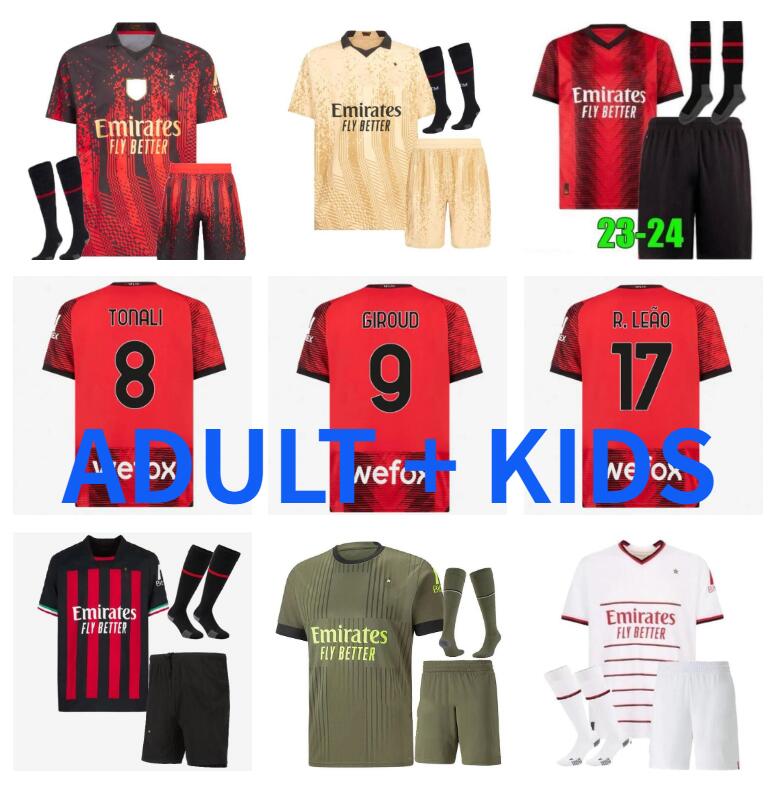 

22 23 24 AC MILANS IBRAHIMOVIC soccer jerseys TOMORI GIROUD R.LEAO TONALI Kessie BENNACER ROMAGNOLI CALHANOGLU 2023 2024 football shirt THEO REBIC adult Kids kit