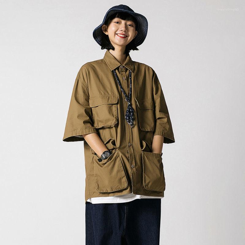 

Women's Blouses Summer Japanese Vintage Loose Women's Shirt Woman Blouse Short-sleeved Men And Women Unisex Casual Shirts Jacket, Picture shown