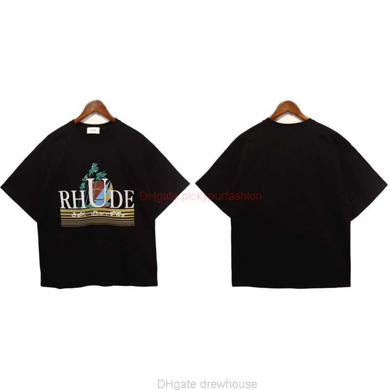 

Designer Fashion Clothing Tees Tshirt American Summer Trendy Brand Niche Rhude Letter Printed Short Sleeved Loose Fitting Casual Men Womens Same Round Neck Tshirt C