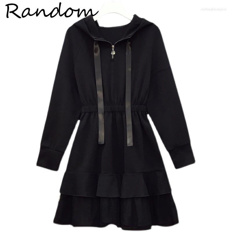 

Casual Dresses Plus Size 4XL 2023 Winter Women Cotton Sport Dress Long Sleeve Hooded High Waist Mesh Patchwork Mermaid Mini Clothing, Black