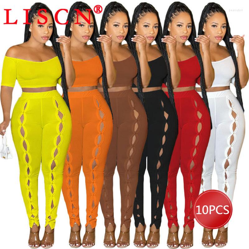 

Women's Two Piece Pants 10 Sets Bulk Items Wholesale Lots Pant Women Summer 2023 Hollow Out Sexy Set Outfits Crop Top And Legging K11345, Orange red