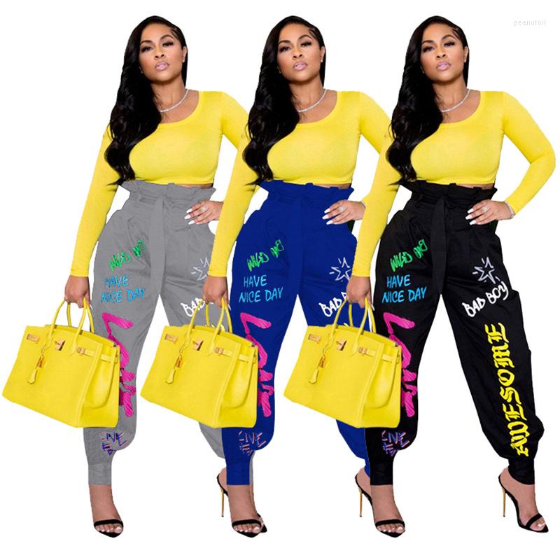

Women' Pants Hipster Personality Street Comfortable Hip Hop Idle Style 2023 Women' Fashion Print Ruffled Closed Casual With Belt, Black