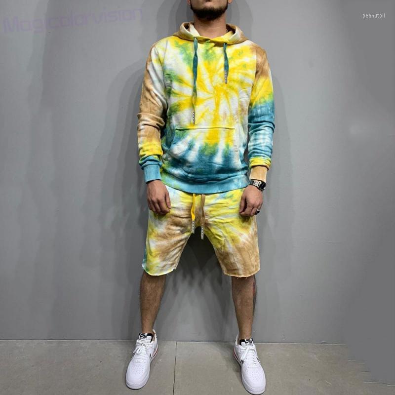 

Men's Hoodies Casual Fashion Sweater Suit Trendy Contrast Color Blooming Yellow Hoodie Two-Piece Set