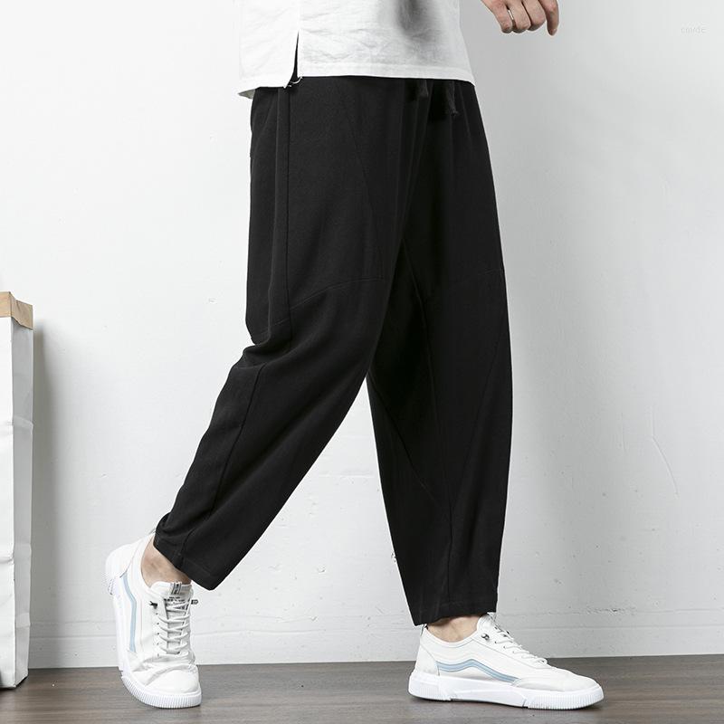 

Men's Pants Casual Trousers Men's Chinese Style Trendy Cotton And Linen Hallen Summer Loose Straight Leg, Blue